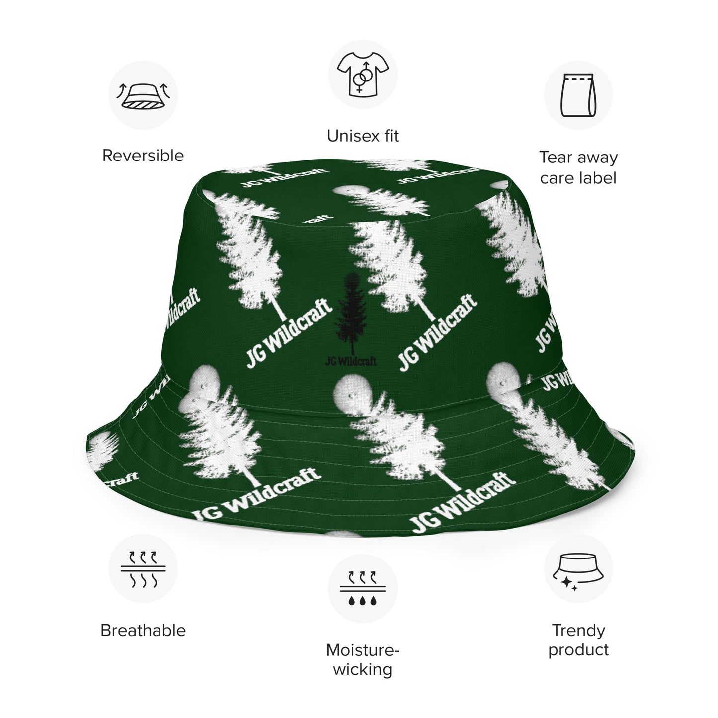 JG WIldcraft Green Logo Print Reversible bucket hat